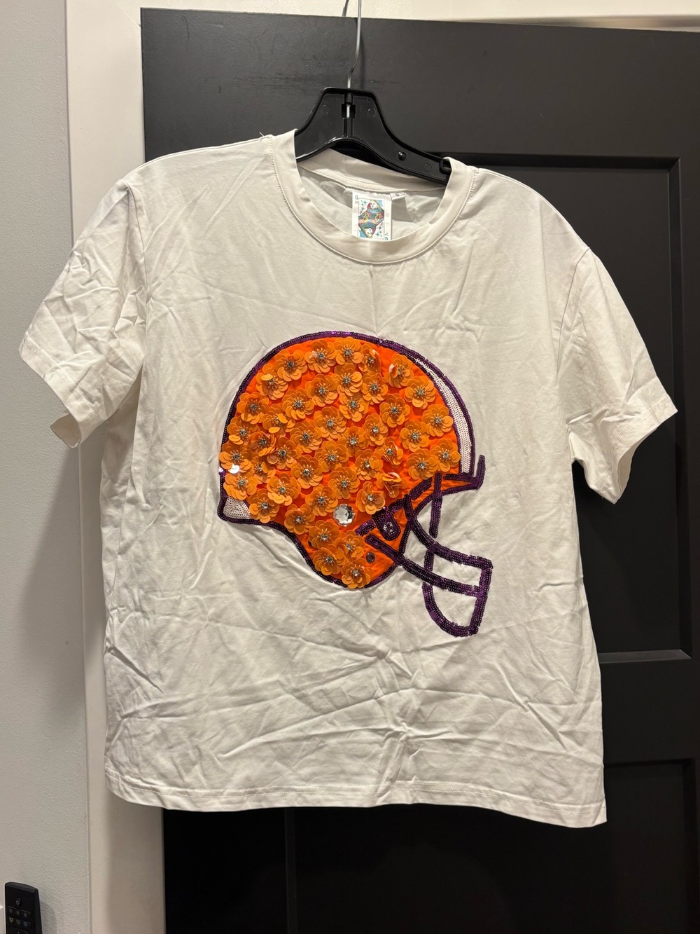 Queen Of Sparkles Sequin Football Helmet Tee Shirt T-Shirt Top